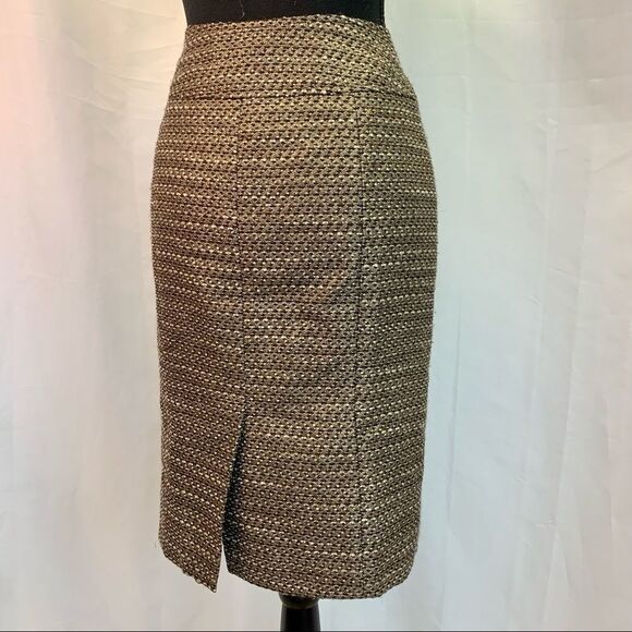 ETCETERA GOLD BRONZE METALLIC PENCIL SKIRT WOOL BLEND EXPOSED ZIPPERS SIZE 4 - Picture 3 of 12